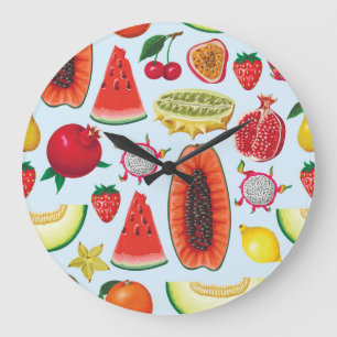 Relógio Grande Fruta Exótica: Trendy Impressão Invisível.