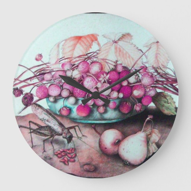 RELÓGIO GRANDE FRUTAS DA SEASON, PÉRIAS DE STRAWBERRIES E CICADA (Frente)