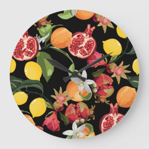 Relógio Grande Frutas Tropicais: Fundo Exótico e Invisível