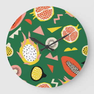 Relógio Grande Frutas tropicais: padrão contínuo vibrante.