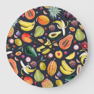 Relógio Grande Frutas Tropicais: Padrão De Multifrutíferos Por Co