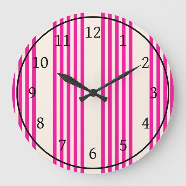 Relógio Grande Fuchsia e beige cinco listras padrão (Frente)