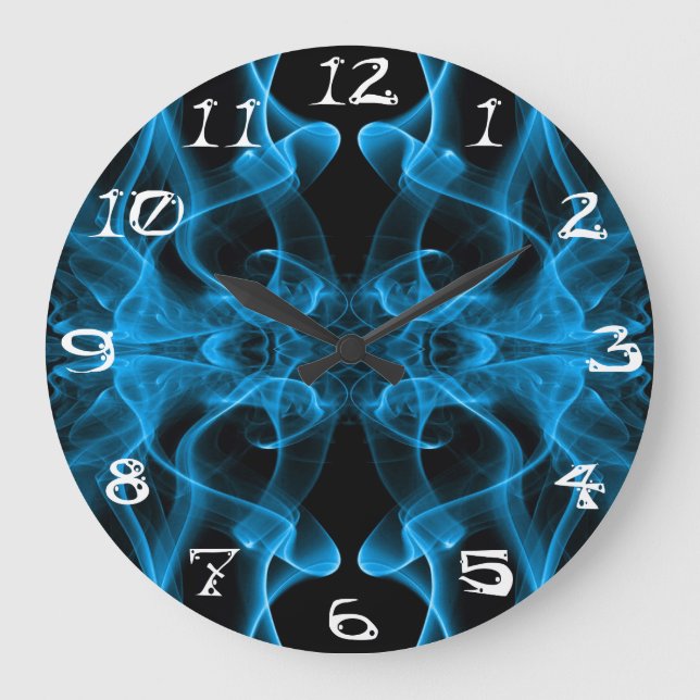 Relógio Grande Fumaça Azul Simétrica Minimalista Preta (Frente)