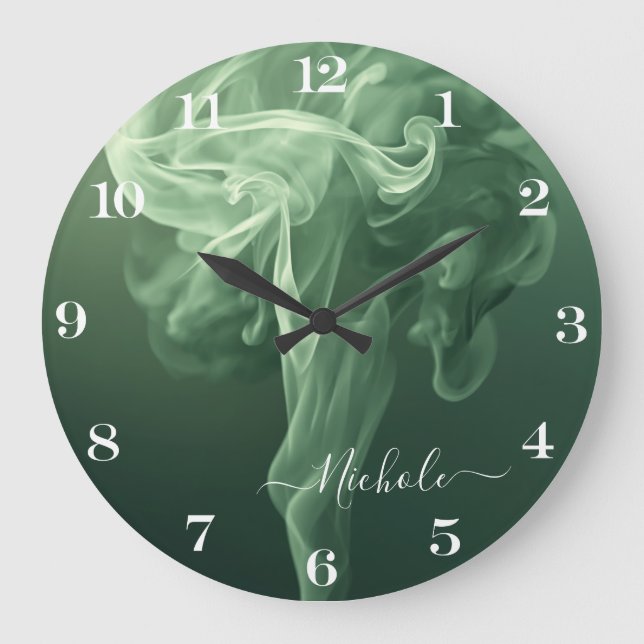 Relógio Grande Fumaça Verde Salvia Personalizada (Frente)
