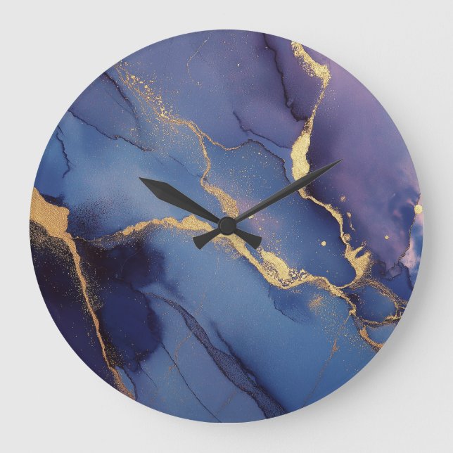 Relógio Grande Fundo azul com listras e pontos dourados (Frente)