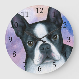 Relógio Grande Fundo azul cor-de-rosa de Boston Terrier do cão