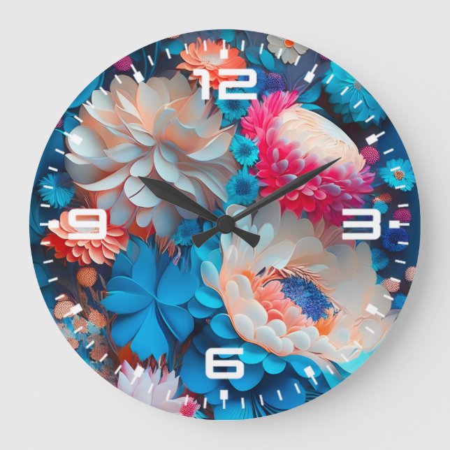 Relógio Grande Fundo das Flores Azuis-1 (Frente)