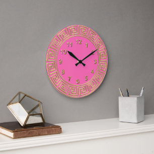 Relógio Grande Fundo de Arte Deco Dourado Rosa Quente com Borda d