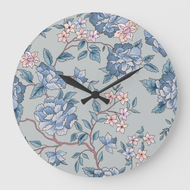 Relógio Grande Fundo de jardinagem sem costura, de caráter floral (Frente)