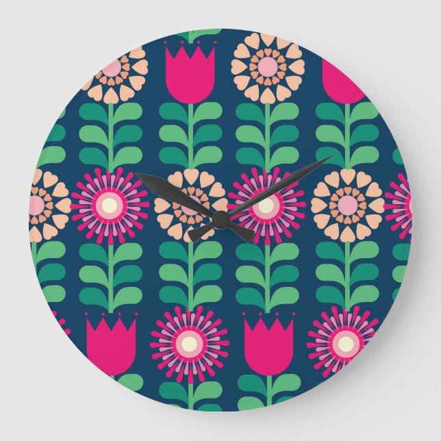 Relógio Grande Fundo Flor, Ilustração Artística Vintage. (Frente)