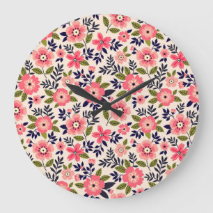 Relógio Grande Fundo floral vintage, flores cor-de-rosa distantes
