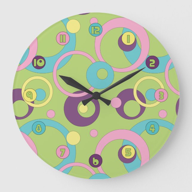 Relógio Grande Funky Green Circles Clock (Frente)