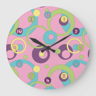 Relógio Grande Funky Pink Circles Clock