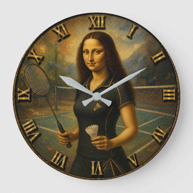 Relógio Grande Funny Badminton Mona Lisa Shuttlecock Gift  (Frente)