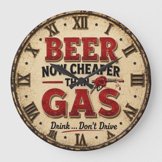 Relógio Grande Funny Beer Garage Decor  (Frente)