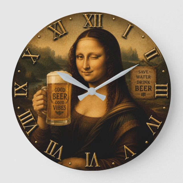 Relógio Grande Funny Beer Mona Lisa  (Frente)