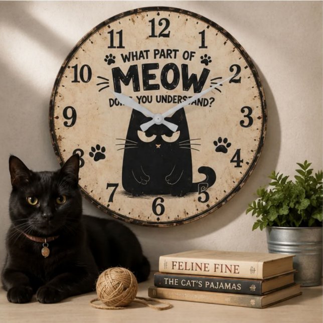 Relógio Grande Funny Black Cat (Criador carregado)