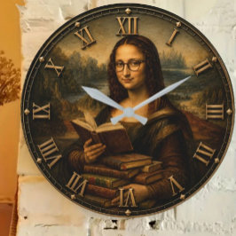 Relógio Grande Funny Bookworm Mona Lisa Reading Lover Renaissance