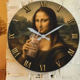 Relógio Grande Funny Bubble Tea Mona Lisa