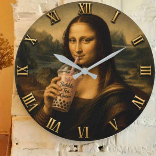 Relógio Grande Funny Bubble Tea Mona Lisa  (Criador carregado)