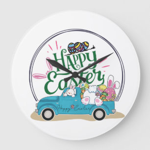 Relógio Grande Funny Bunny Happy Easter Day