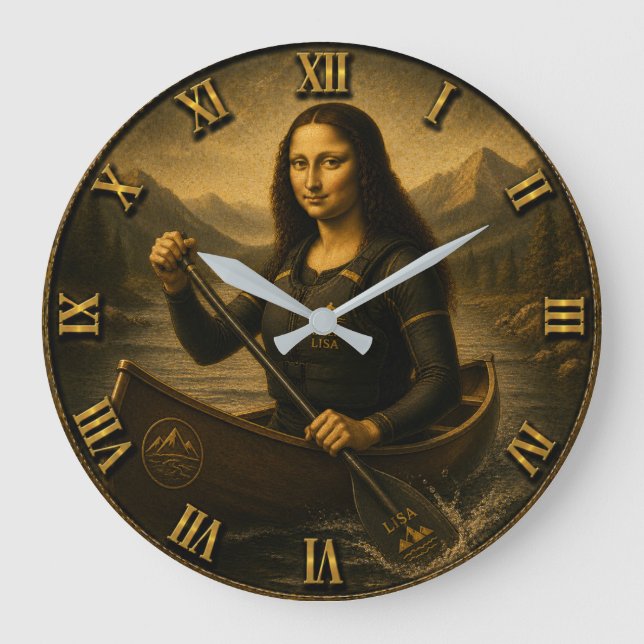 Relógio Grande Funny Canoeing Mona Lisa Paddling Lover Gift (Frente)