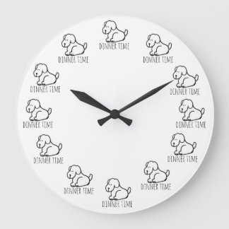 Relógio Grande Funny Cartoon Hungry Dog Dinner Time Clock