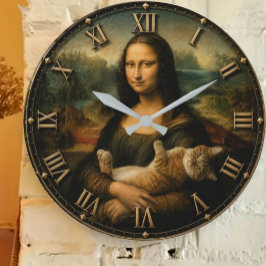 Relógio Grande Funny Cat Lover Mona Lisa Cute Ginger Cat Renaissa