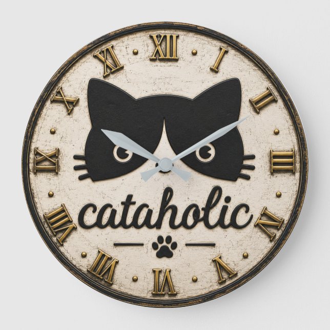 Relógio Grande Funny Cataholic Cat (Frente)