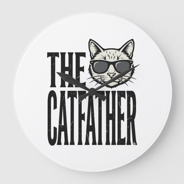 Relógio Grande Funny Catfather Vintage Cat Quote Graphic Shirt_1 (Frente)