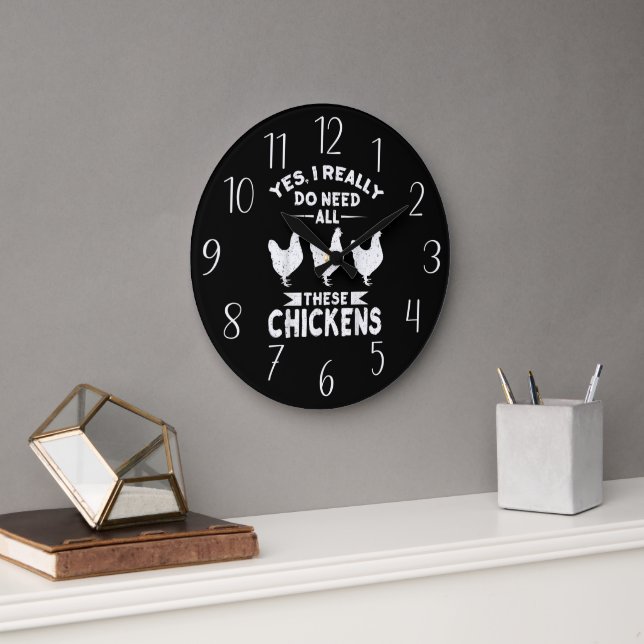 Relógio Grande funny chicken lovers word art Large Clock (Escritório)