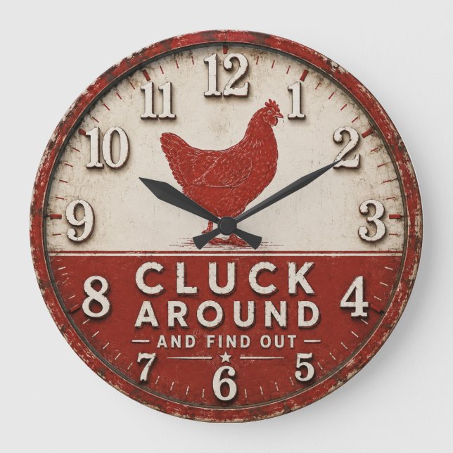 Relógio Grande Funny Chicken Rustic Farmhouse  (Frente)