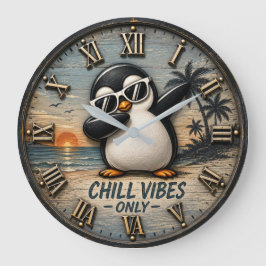 Relógio Grande Funny Chill Vibes Only Penguin