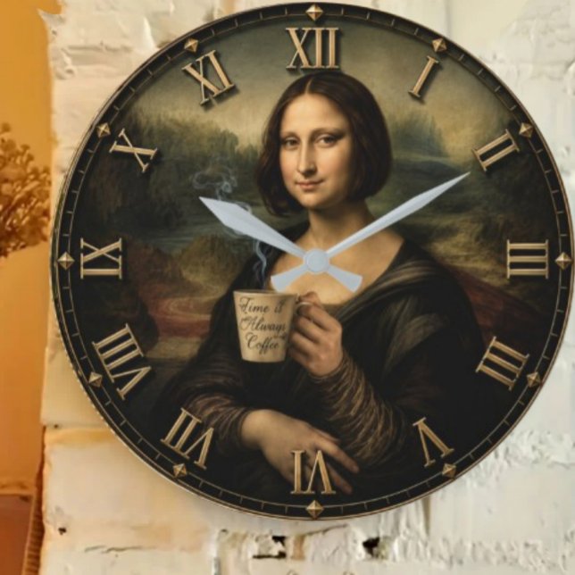 Relógio Grande Funny Coffee Break Mona Lisa (Criador carregado)