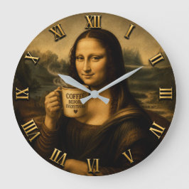Relógio Grande Funny Coffee Mona Lisa