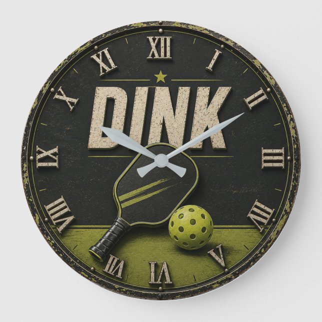 Relógio Grande Funny Dink Rustic Vintage Pickleball  (Frente)