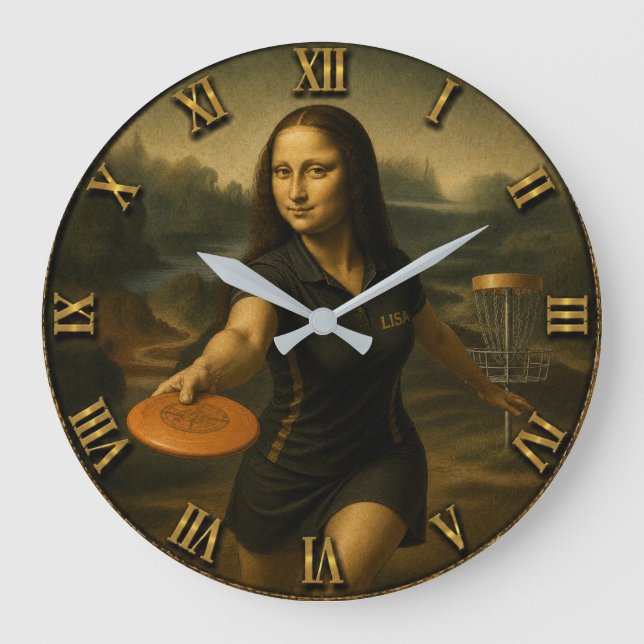 Relógio Grande Funny Disc Golf Mona Lisa Disc Golfer Gift (Frente)