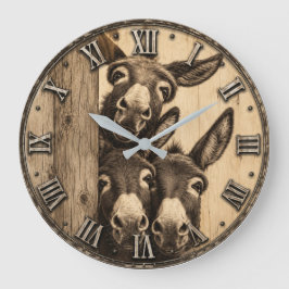 Relógio Grande Funny Donkey Trio Rustic Farm Animal Vintage Barn
