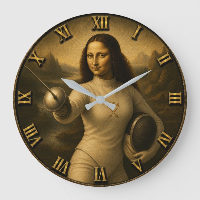 Relógio Grande Funny Fencing Mona Lisa Épée Foil Saber Gift (Frente)