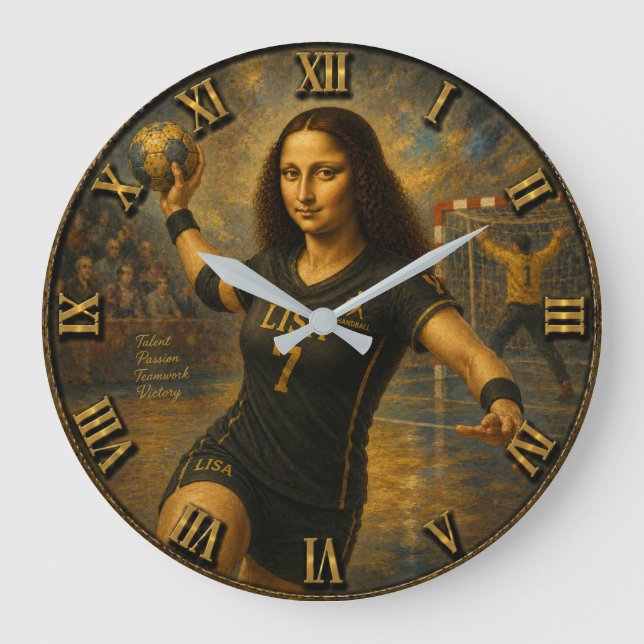 Relógio Grande Funny Handball Mona Lisa Handball Player Gift  (Frente)