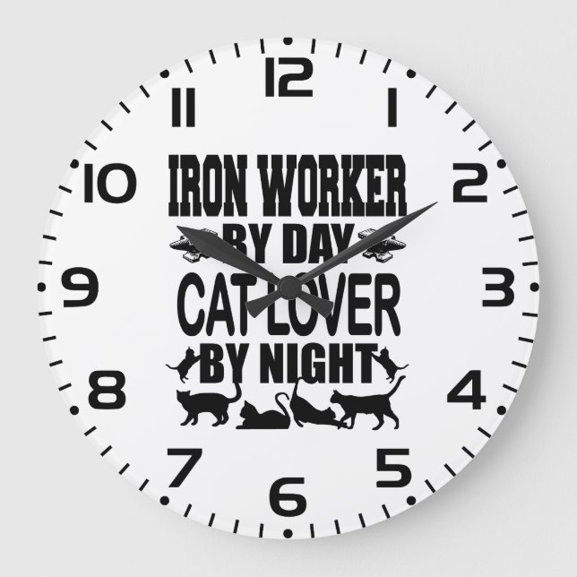Relógio Grande Funny Iron Worker by Day Cat Lover by Night (Frente)