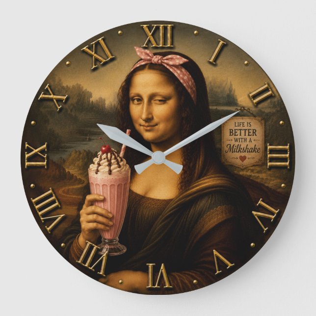 Relógio Grande Funny Milkshake Mona Lisa (Frente)