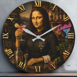 Relógio Grande Funny Mona Lisa Bartender Cocktail Bar Decor