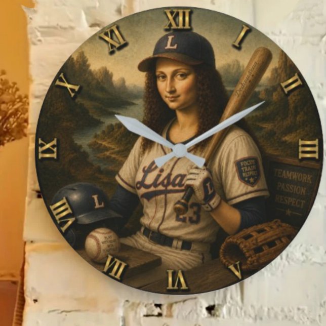 Relógio Grande Funny Mona Lisa Baseball (Criador carregado)
