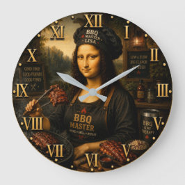 Relógio Grande Funny Mona Lisa BBQ Master Barbecue Grill Decor