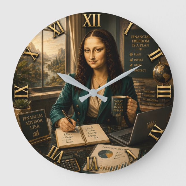 Relógio Grande Funny Mona Lisa Financial Advisor Office Decor (Frente)