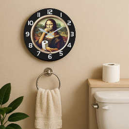 Relógio Grande Funny Mona Lisa Grabbing Toilet Paper 