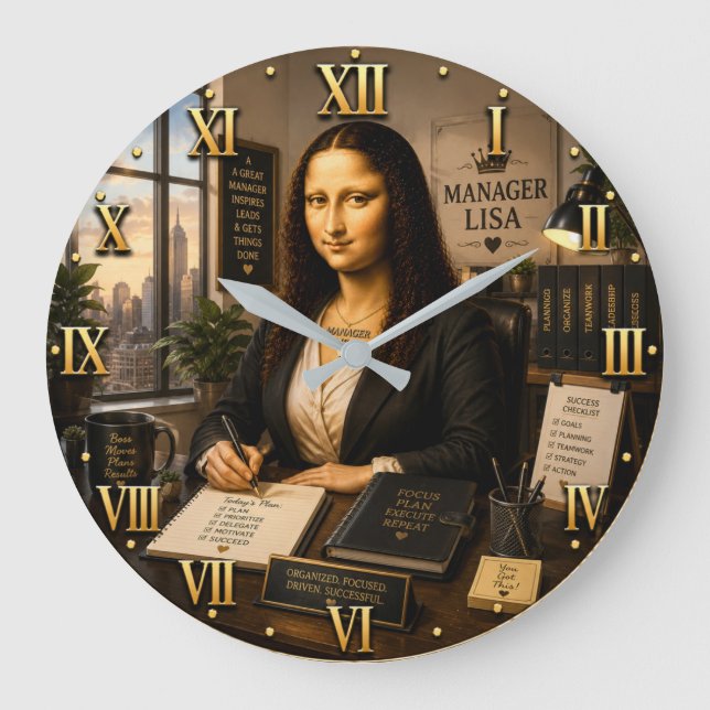 Relógio Grande Funny Mona Lisa Manager Office Decor  (Frente)