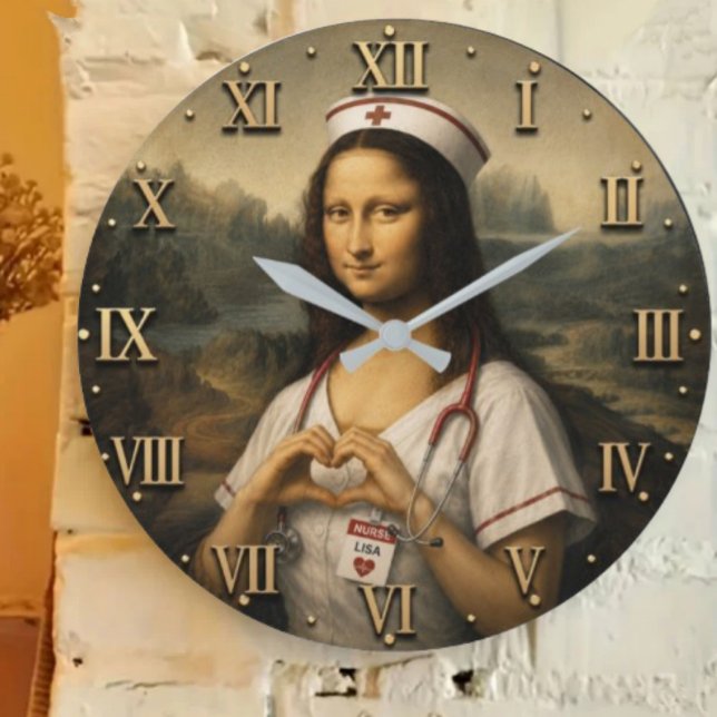 Relógio Grande Funny Mona Lisa Nurse RN & Nursing Office Decor  (Criador carregado)