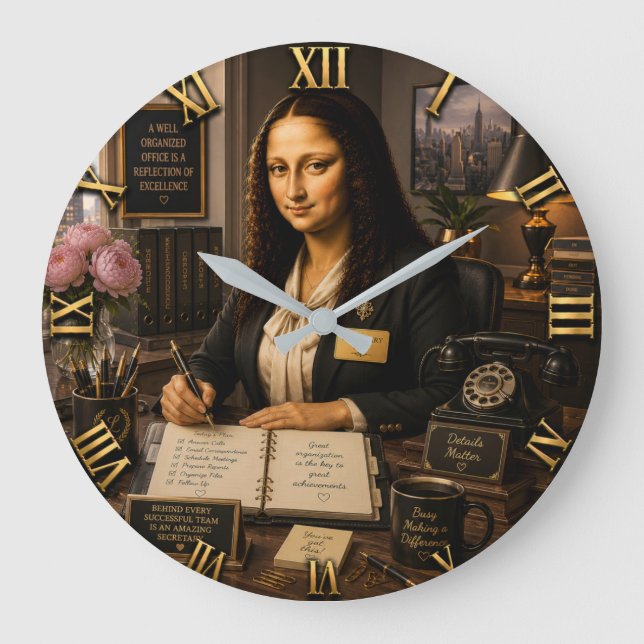 Relógio Grande Funny Mona Lisa Secretary Office Desk (Frente)